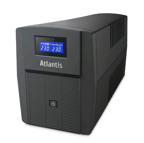 ATLANTIS A03-HP1503 GRUPPO DI CONTINUITA' ONDA SINUSOIDALE PURA 1200VA 720W LINE INTERACTIVE DISPLAY LCD PORTA USB-HID 3 USCITE IEC + 2 PRESE SCHUKO + CAVO ALIMENTAZIONE PROTEZIONE RJ45 BLACK